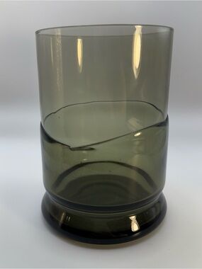 Vintage Pier 1 Mid Century Mod Smoky Black Grey Glass Double Dip Vase 6.25"x 4"